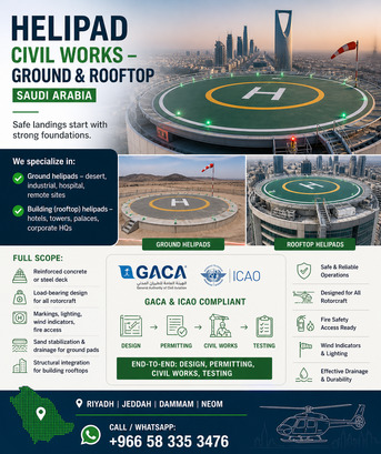 Helipad Civil Works – Ground & Rooftop | Saudi Arabia