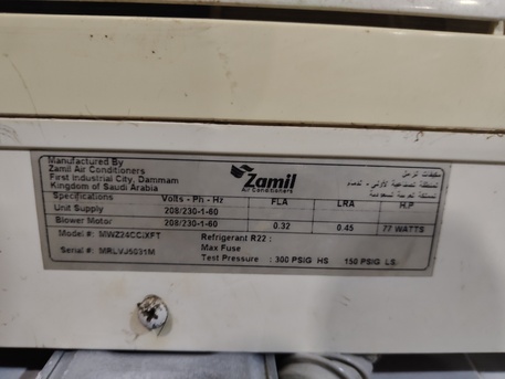 SAR 900,  Zamil Air Conditioner (2 Ton) For Sale photo 3