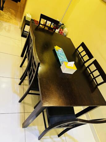 SAR 550,  Dining Table With 6 Chairs (solid Wood) From Home Center With Small Buffet Table