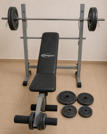 SAR 650,  Adjustable Multi Gym Bench Press With Barbell & 8 Weight Plates photo 1