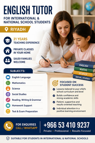 English Tutor For International & National School Students – Riyadh