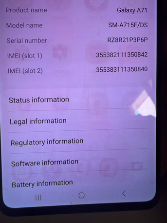 SAR 900,  Used Samsung A71 Model SM-A715F/DS With 128 GB Asstorage Battery Replaced In December 2025 photo 3