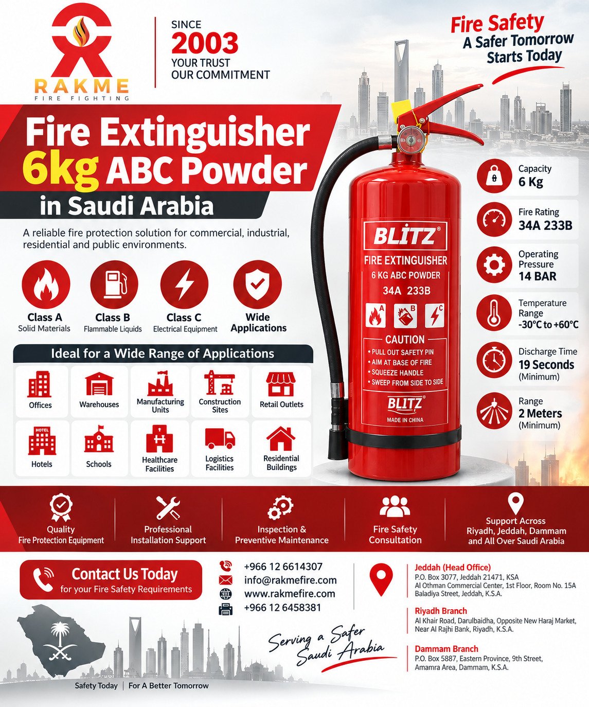 Fire Extinguisher 6kg ABC Powder in Saudi Arabia