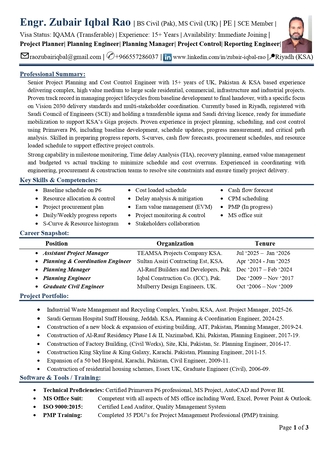 Planning Engineer - 15+ Year Experience - Riyadh - SCE - Immidiately Available photo 2