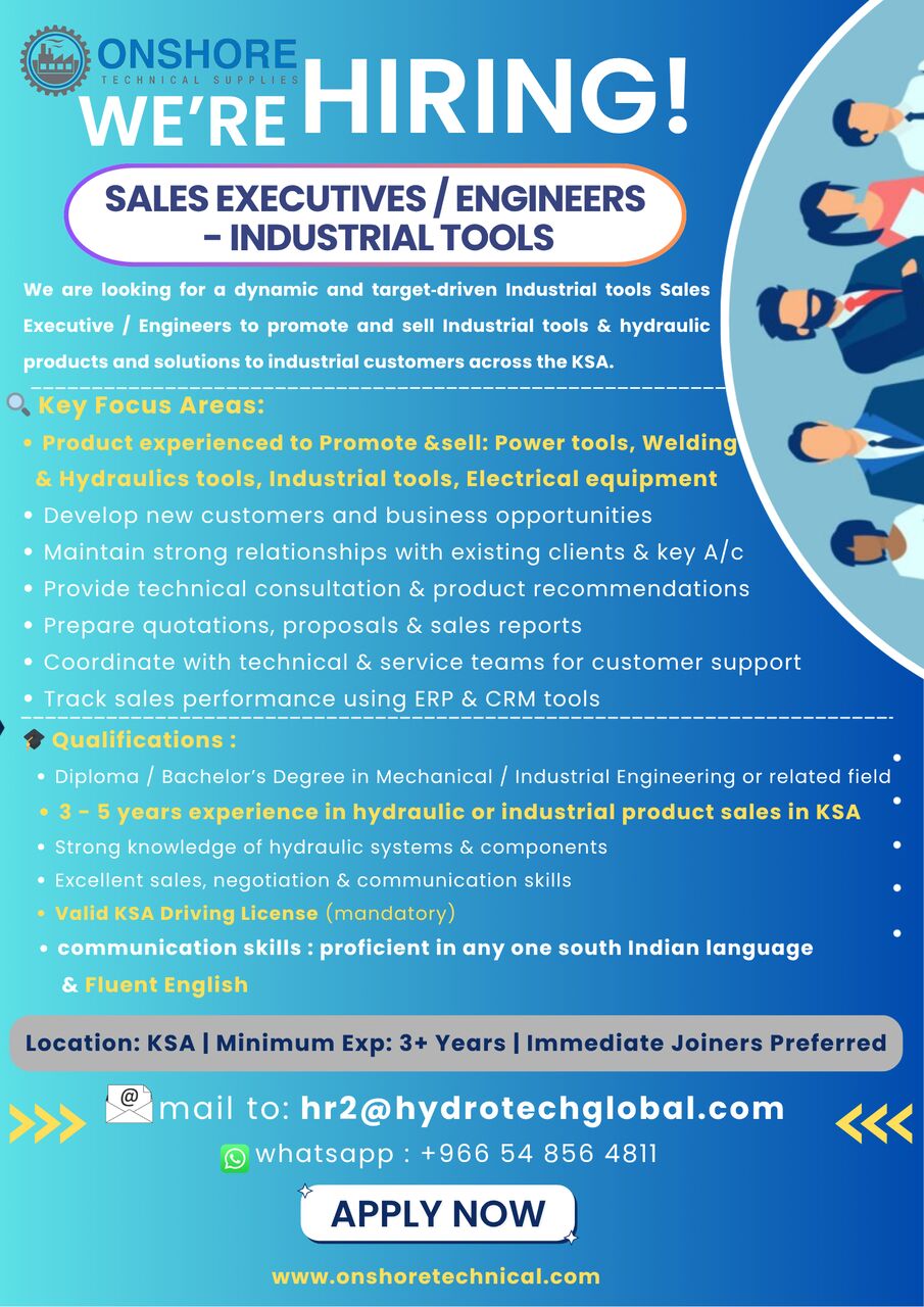 Sales Executive - Industrial Products (Dammam,Saudi) photo 1