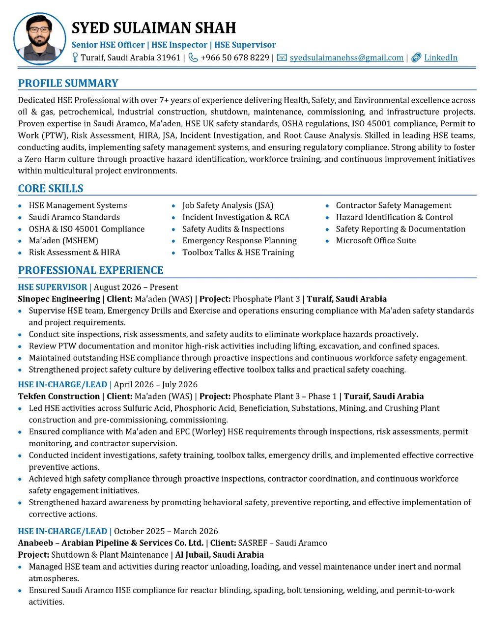 Looking For A Role As An Senior HSE Officer Or Supervisor. photo 1