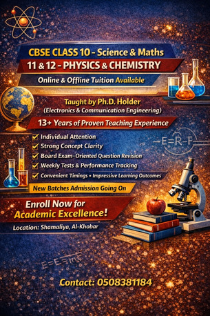 CBSE Tuition: Class 10 (Science And Maths)11 And 12 (Physics And Chemistry)