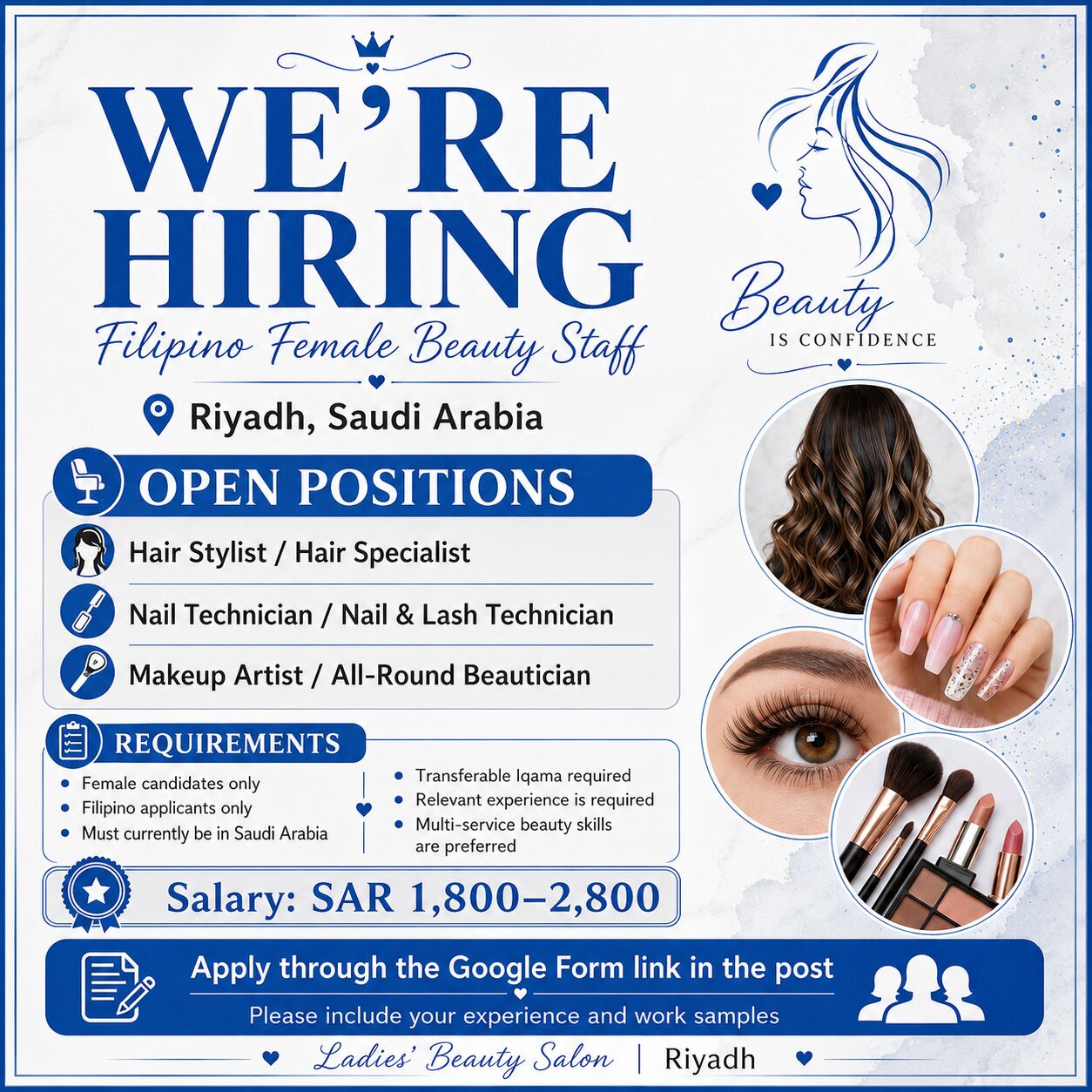 We’re Hiring For A Ladies’ Beauty Salon In Riyadh (Female ONLY) photo 1