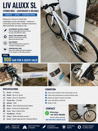 SAR 900,  Liv Aluxx SL Hybrid Bike – 900 SAR (Quick Sale) photo 1