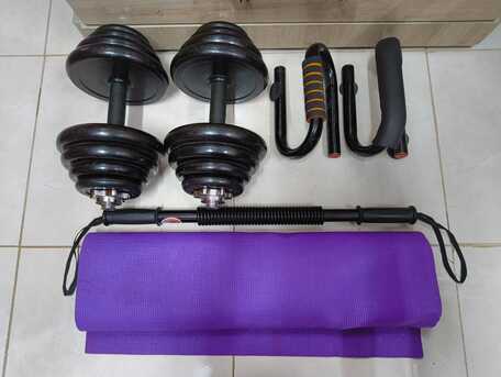 SAR 250,  2 X 10kg Dumbbells, Push Up Bar, Power Twister Bar, Skipping Ropes, Yoga Mat For Sale photo 1