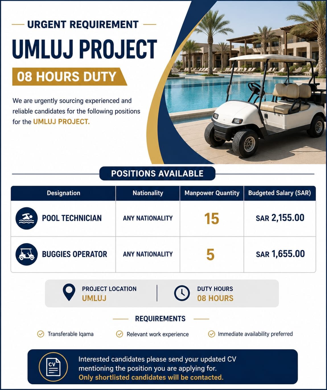 URGENT HIRING –Pool Technician And Buggies Operator photo 1