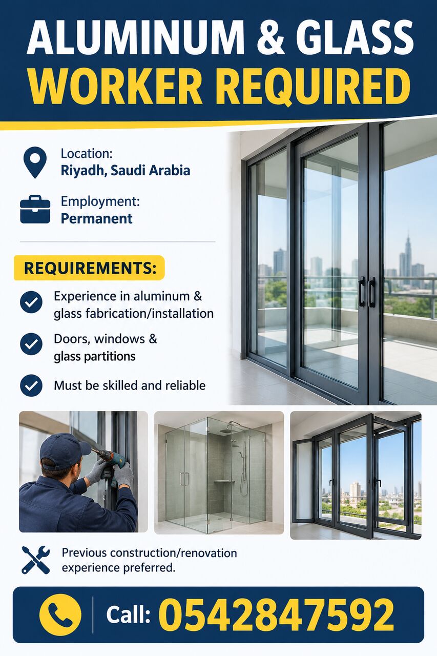 ALUMINUM & GLASS WORKER REQUIRED  - Experience In Aluminum & Glass photo 1