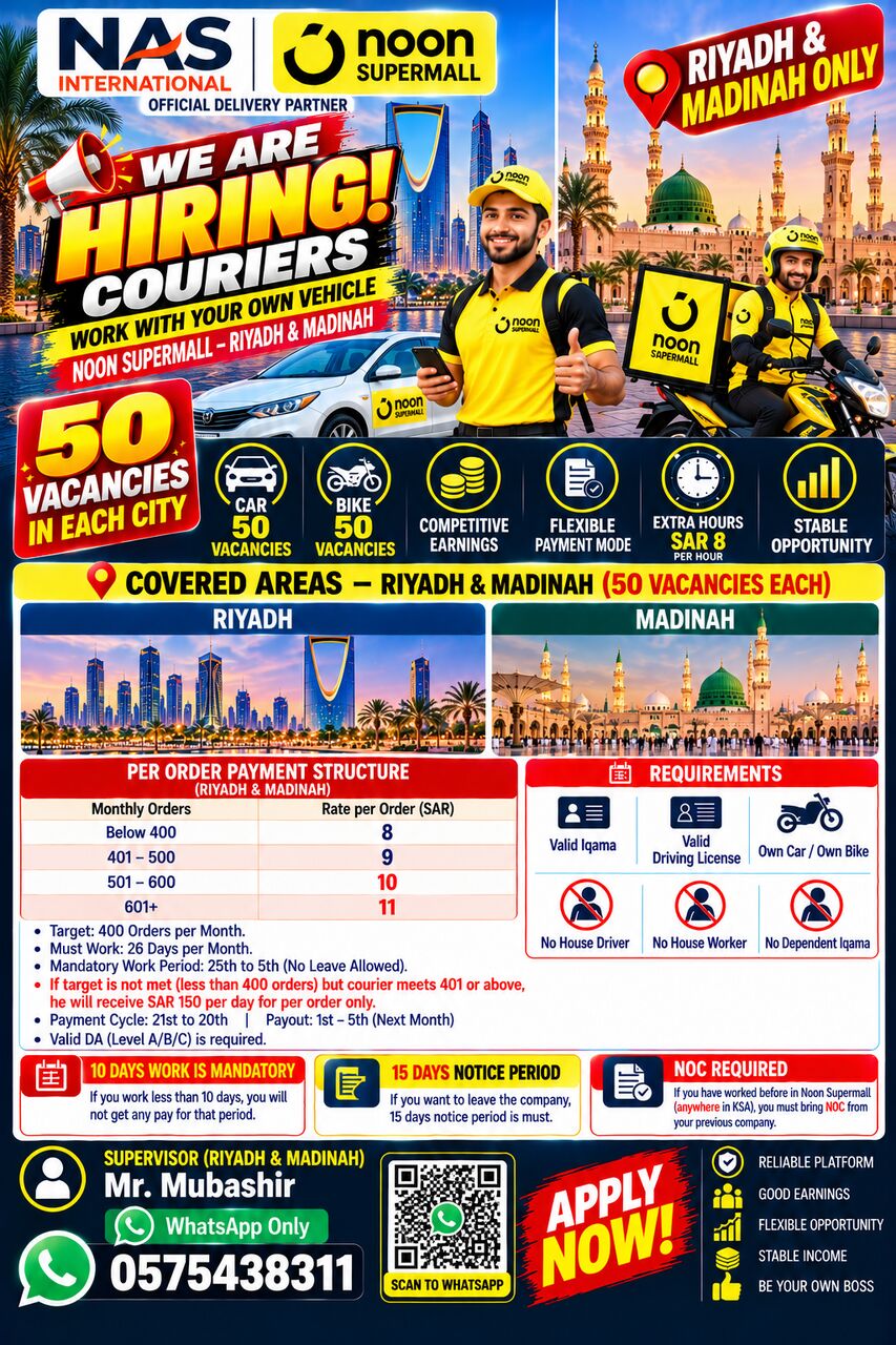 WE ARE HIRING COURIERS FOR NOON SUPERMALL