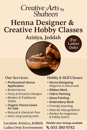 🌸✨ Henna Designer & Creative Hobby Classes – Aziziya, Jeddah ✨🌸