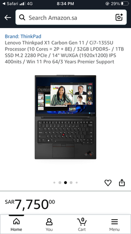 SAR 4100,  Lenovo Thinkpad X1 Carboon 13th Gen16GB/512SSD photo 1